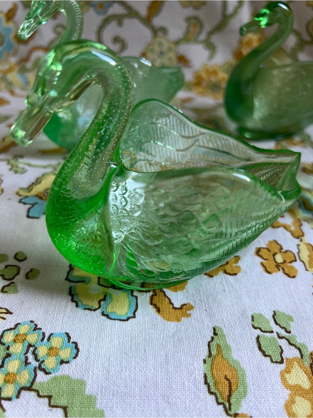 Vintage 1940’s Green Fenton Glass Swan Dishes - Set of 4
